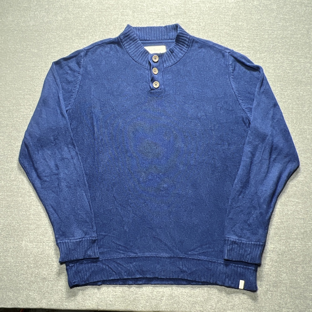 Old Ranch Sweater Mens XL Blue Organic Cotton Three Button Pullover Knit Casual
